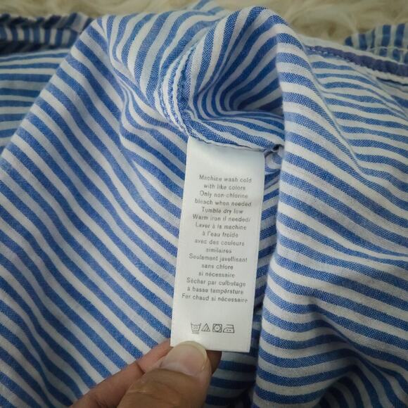 Rag & Bone Size Large L Blue White Stripe Print Off The Shoulder Long Sleeve Top - Picture 7 of 8